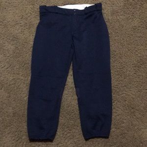 Ladies Navy Magestic Sz L softball pants with elastic drawstring waist.